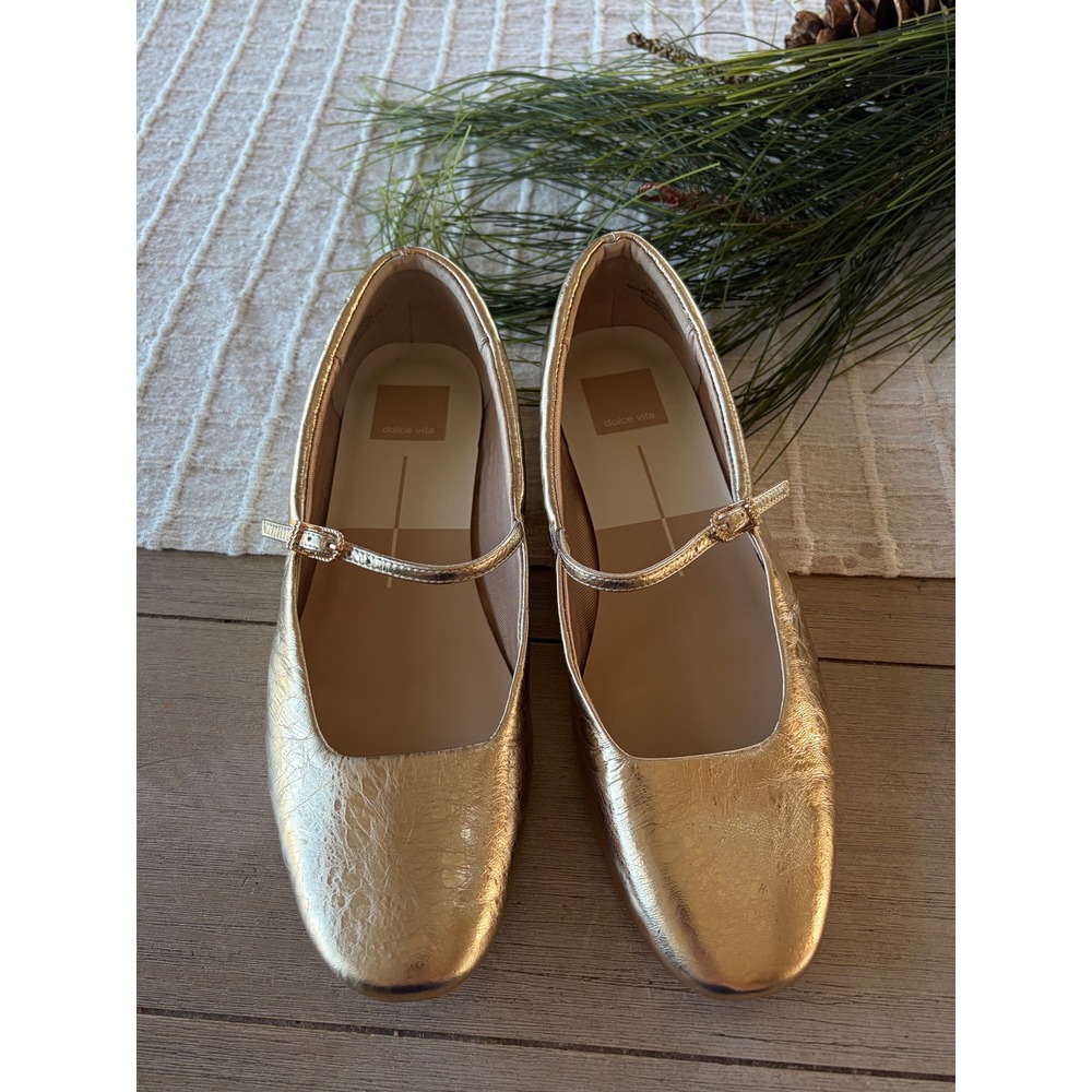 Dolce Vita Aileen Ballet Flat Mary Jane Shoes Metallic Leather Gold Women's 7.5 - Picture 10 of 10